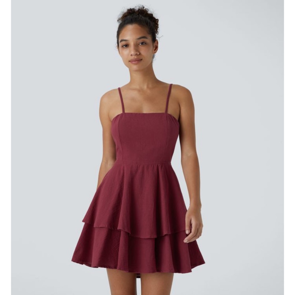HALARA Burgundy Layered Mini Dress